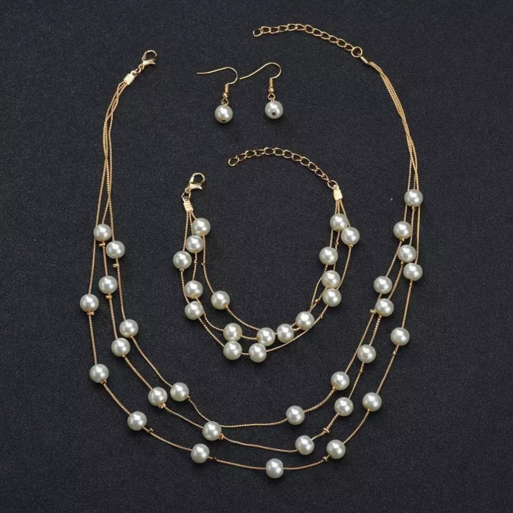 Necklace Earrings Bracelet Set Gold or Silver - Picture 6 of 8